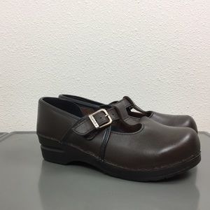 Sanita Brown Leather Mary Jane Shoes Clogs 38 = 7